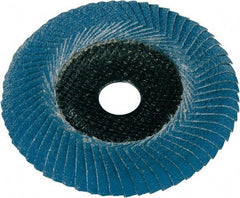 Metabo - 40 Grit, 5" Disc Diam, 7/8" Center Hole, Type 29 Zirconia Alumina Flap Disc - 12,200 Max RPM, Fiberglass Backing, Arbor Attaching System, Coated - Eagle Tool & Supply