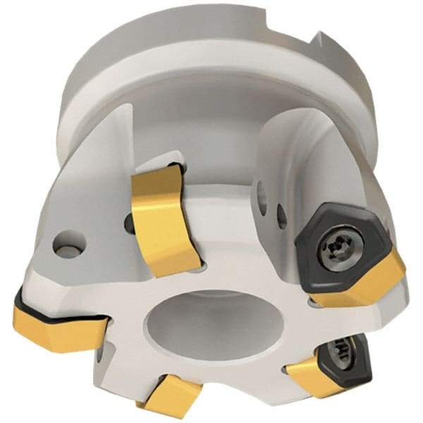 Iscar - 5 Inserts, 1.52" Cutter Diam, 0.106" Max Depth of Cut, Indexable High-Feed Face Mill - 3/4" Arbor Hole Diam, 0.312" Keyway Width, 1.5" High, MF FWX-07 Toolholder, H600 WXCU Inserts, Series Helido - Eagle Tool & Supply