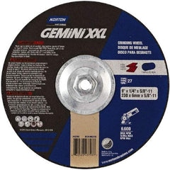 Norton - 24 Grit, 9" Wheel Diam, 1/4" Wheel Thickness, 7/8" Arbor Hole, Type 27 Depressed Center Wheel - Aluminum Oxide, 8,600 Max RPM - Eagle Tool & Supply