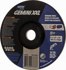 Norton - 24 Grit, 6" Wheel Diam, 1/4" Wheel Thickness, 7/8" Arbor Hole, Type 27 Depressed Center Wheel - Zirconia Alumina, 6,600 Max RPM - Eagle Tool & Supply