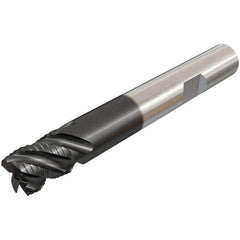 Iscar - 12mm Diam, Coarse Pitch, 12mm LOC, 4 Flute Solid Carbide 45° Corner Chamfer Roughing End Mill - TiAlN Finish, 83mm OAL, 12mm Shank Diam, Single End, Centercutting, 45° Helix - Eagle Tool & Supply