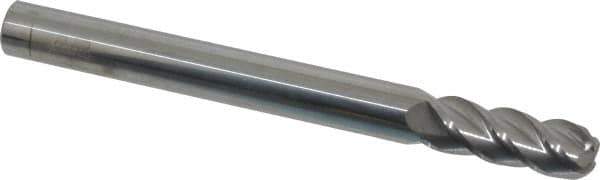 Accupro - 3/8", 4 Flute, Single End, Solid Carbide, 1/8" Corner Radius End Mill - 4" OAL, 40° Helix, Right Hand Flute, 1" LOC, Right Hand Cut - Eagle Tool & Supply