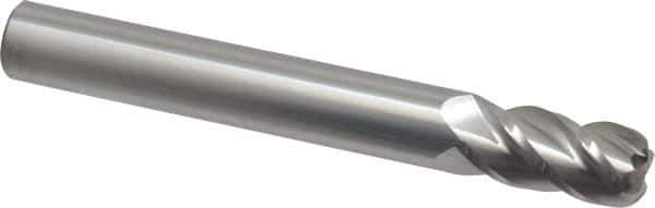 Accupro - 1/2", 4 Flute, Single End, Solid Carbide, 1/8" Corner Radius End Mill - 4" OAL, 40° Helix, Right Hand Flute, 1" LOC, Right Hand Cut - Eagle Tool & Supply