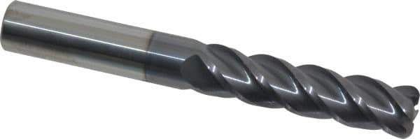 Accupro - 1/2", 4 Flute, Single End, Solid Carbide, 0.09" Corner Radius End Mill - 4" OAL, 40° Helix, Right Hand Flute, 2" LOC, Right Hand Cut - Eagle Tool & Supply