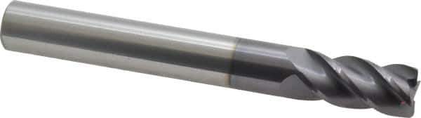 Accupro - 1/2", 4 Flute, Single End, Solid Carbide, 0.03" Corner Radius End Mill - 4" OAL, 40° Helix, Right Hand Flute, 1" LOC, Right Hand Cut - Eagle Tool & Supply