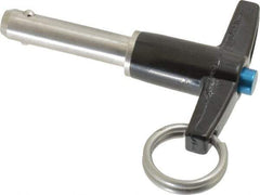 Jergens - 5/16" Diam, 1" Usable Length, T Handle, Push Button Quick Release Pin - 2-5/8" Overall Length, Grade 17-4 Stainless Steel, Passivated Finish - Eagle Tool & Supply