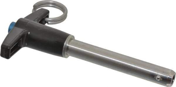 Jergens - 3/8" Diam, 2" Usable Length, T Handle, Push Button Quick Release Pin - 3-7/8" OAL, Grade 17-4 Stainless Steel, Passivated Finish - Eagle Tool & Supply