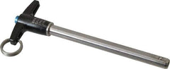 Jergens - 3/8" Diam, 4" Usable Length, T Handle, Push Button Quick Release Pin - 5-7/8" Overall Length, Grade 17-4 Stainless Steel, Passivated Finish - Eagle Tool & Supply
