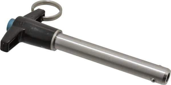 Jergens - 1/2" Diam, 3" Usable Length, T Handle, Push Button Quick Release Pin - 5-1/8" Overall Length, Grade 17-4 Stainless Steel, Passivated Finish - Eagle Tool & Supply