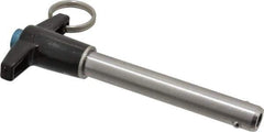 Jergens - 1/2" Diam, 3" Usable Length, T Handle, Push Button Quick Release Pin - 5-1/8" Overall Length, Grade 17-4 Stainless Steel, Passivated Finish - Eagle Tool & Supply