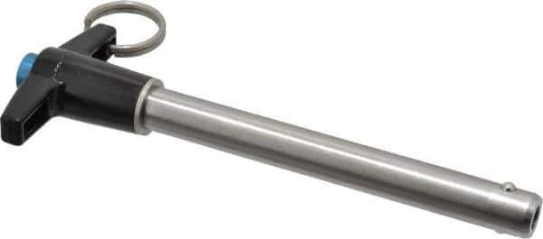 Jergens - 1/2" Diam, 4" Usable Length, T Handle, Push Button Quick Release Pin - 6-1/8" Overall Length, Grade 17-4 Stainless Steel, Passivated Finish - Eagle Tool & Supply