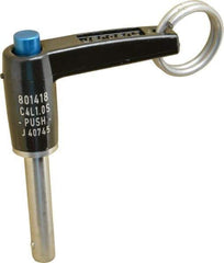 Jergens - 1/4" Diam, 1" Usable Length, L Handle, Push Button Quick Release Pin - 2-1/2" Overall Length, Grade 17-4 Stainless Steel, Passivated Finish - Eagle Tool & Supply