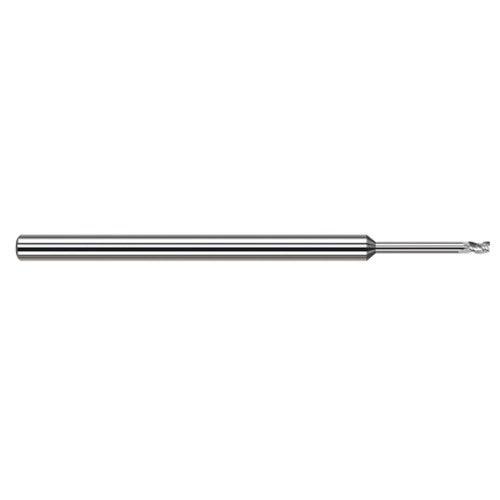 Variable Helix End Mills for Aluminum Alloys - 0.0310″ (1/32″) Cutter Diameter × 0.0470″ (3/64″) Length of Cut × 0.0930″ (3/32″) Reach Carbide Square End Mill for Aluminum Alloys, 3 Flutes - Exact Industrial Supply