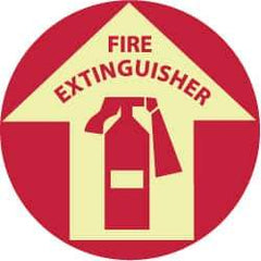 NMC - Fire Extinguisher, Anti-Skid Polyester Floor Sign - Round, Red on Glow (Yellow), Adhesive Backed, For Fire - Eagle Tool & Supply