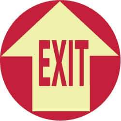 NMC - Exit, Anti-Skid Polyester Floor Sign - Round, Red on Glow (Yellow), Adhesive Backed, For Exit, Entrance & Directional - Eagle Tool & Supply