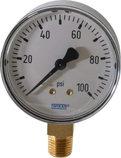 Wika - 2-1/2" Dial, 1/4 Thread, 0-100 Scale Range, Pressure Gauge - Lower Connection Mount, Accurate to 3-2-3% of Scale - Eagle Tool & Supply