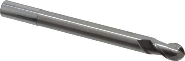 Accupro - 12mm Diam, 22mm LOC, 2 Flute Solid Carbide Ball End Mill - Uncoated, Single End, 130mm OAL, 12mm Shank Diam, Spiral Flute - Eagle Tool & Supply