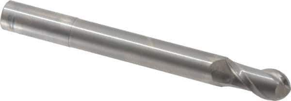 Accupro - 5/8" Diam, 1-1/4" LOC, 2 Flute Solid Carbide Ball End Mill - Uncoated, Single End, 6" OAL, 5/8" Shank Diam, Spiral Flute - Eagle Tool & Supply