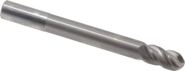 Accupro - 5/8" Diam, 1-1/4" LOC, 4 Flute Solid Carbide Ball End Mill - Uncoated, Single End, 6" OAL, 5/8" Shank Diam, Spiral Flute - Eagle Tool & Supply