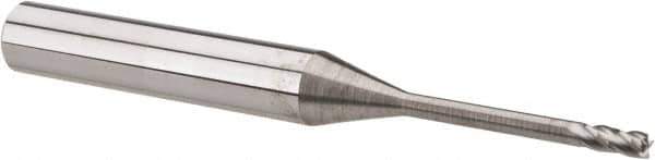 Accupro - 2mm, 5mm LOC, 6mm Shank Diam, 57mm OAL, 4 Flute, Solid Carbide Square End Mill - Single End, Uncoated, Spiral Flute, 30° Helix, Centercutting, Right Hand Cut, Right Hand Flute - Eagle Tool & Supply
