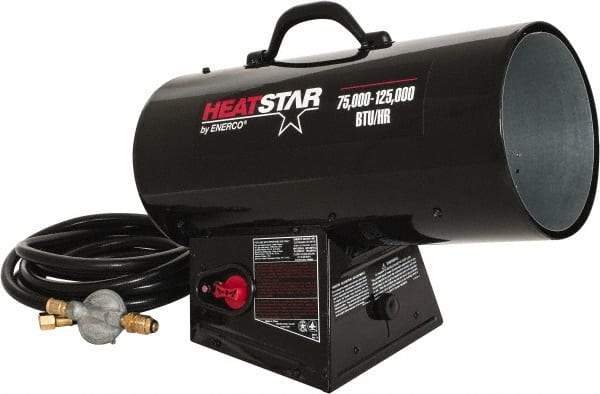 Heatstar - 75,000 to 125,000 BTU Rating, Propane Forced Air Heater - 3,000 Sq Ft Max Heating Area, 40 Lb Capacity, Fuel with Propane - Eagle Tool & Supply