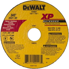 DeWALT - 4-1/2" 60 Grit Zirconia Alumina Cutoff Wheel - 0.045" Thick, 7/8" Arbor, 13,300 Max RPM, Use with Circular Saws - Eagle Tool & Supply