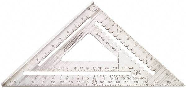 Johnson Level & Tool - 12" Blade Length x 12" Base Length, Powder Coated Finish, Aluminum Rafter Square - 1/4" Graduation - Eagle Tool & Supply
