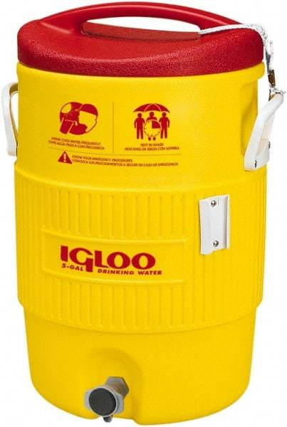 Igloo - 5 Gal Beverage Cooler - Plastic, Yellow/Red - Eagle Tool & Supply