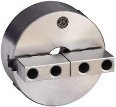Gibraltar - 2 Jaws, 10" Diam, Self Centering Manual Lathe Chuck - Plain Back Mount Spindle, Reversible, 3.1496" Through Hole Diam, 0.0024" Axial Runout, 0.0022" Radial Runout, Cast Iron - Eagle Tool & Supply
