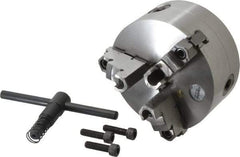 Gibraltar - 3 Jaws, 5" Diam, Self Centering Manual Lathe Chuck - Plain Back Mount Spindle, Reversible, 1.26" Through Hole Diam, 0.0014" Axial Runout, 0.0012" Radial Runout, Cast Iron - Eagle Tool & Supply
