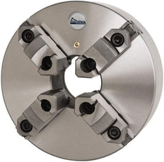 Gibraltar - 4 Jaws, 10" Diam, Self Centering Manual Lathe Chuck - Plain Back Mount Spindle, 3.1496" Through Hole Diam, 0.0016" Axial Runout, 0.0016" Radial Runout, Cast Iron - Eagle Tool & Supply