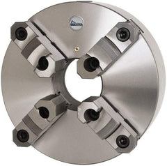 Gibraltar - 4 Jaws, 12" Diam, Self Centering Manual Lathe Chuck - Plain Back Mount Spindle, Reversible, 3-15/16" Through Hole Diam, 0.0024" Axial Runout, 0.0024" Radial Runout, Cast Iron - Eagle Tool & Supply