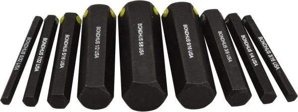 Bondhus - 9 Piece Hex Drive Bit Set - Hex Point - Eagle Tool & Supply