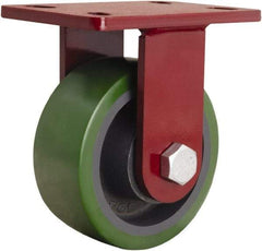 Hamilton - 6" Diam x 2-1/2" Wide x 7-1/2" OAH Top Plate Mount Rigid Caster - Polyurethane Mold onto Cast Iron Center, 1,600 Lb Capacity, Tapered Roller Bearing, 5 x 7" Plate - Eagle Tool & Supply
