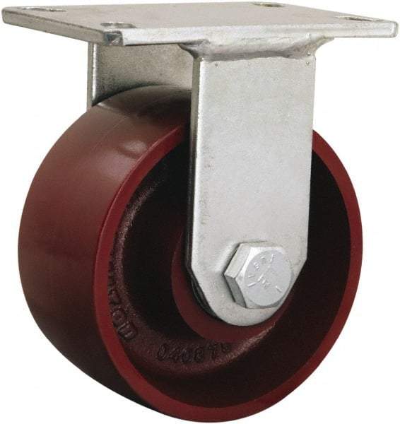 Hamilton - 6" Diam x 8" OAH Top Plate Mount Rigid Track - Iron, 2,500 Lb Capacity, Tapered Roller Bearing, 5-1/4 x 7-1/4" Plate - Eagle Tool & Supply