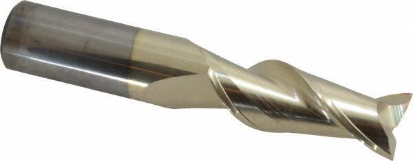 Accupro - 5/8", 1-5/8" LOC, 5/8" Shank Diam, 3-1/2" OAL, 2 Flute, Solid Carbide Square End Mill - Single End, ZrN Finish, Spiral Flute, Variable° Helix, Centercutting, Right Hand Cut, Right Hand Flute - Eagle Tool & Supply