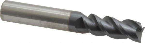 Accupro - 3/8", 1" LOC, 3/8" Shank Diam, 2-1/2" OAL, 3 Flute, Solid Carbide Square End Mill - Single End, AlTiN Finish, Spiral Flute, Variable° Helix, Centercutting, Right Hand Cut, Right Hand Flute - Eagle Tool & Supply