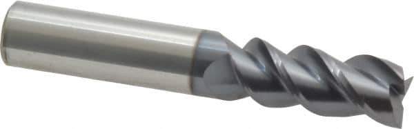 Accupro - 1/2", 1-1/4" LOC, 1/2" Shank Diam, 3" OAL, 3 Flute, Solid Carbide Square End Mill - Single End, AlTiN Finish, Spiral Flute, Variable° Helix, Centercutting, Right Hand Cut, Right Hand Flute - Eagle Tool & Supply
