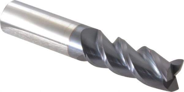 Accupro - 5/8", 1-5/8" LOC, 5/8" Shank Diam, 3-1/2" OAL, 3 Flute, Solid Carbide Square End Mill - Single End, AlTiN Finish, Spiral Flute, Variable° Helix, Centercutting, Right Hand Cut, Right Hand Flute - Eagle Tool & Supply