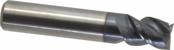 Accupro - 3/8", 1/2" LOC, 3/8" Shank Diam, 2" OAL, 3 Flute, Solid Carbide Square End Mill - Single End, AlTiN Finish, Spiral Flute, Variable° Helix, Centercutting, Right Hand Cut, Right Hand Flute - Eagle Tool & Supply