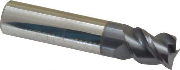 Accupro - 1/2", 5/8" LOC, 1/2" Shank Diam, 2-1/2" OAL, 3 Flute, Solid Carbide Square End Mill - Single End, AlTiN Finish, Spiral Flute, Variable° Helix, Centercutting, Right Hand Cut, Right Hand Flute - Eagle Tool & Supply