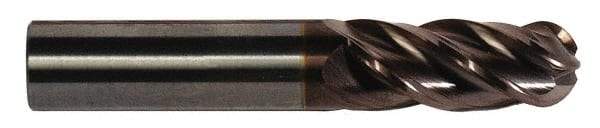Accupro - 1/4" Diam, 3/4" LOC, 4 Flute Solid Carbide Ball End Mill - AlTiN Finish, Single End, 2-1/2" OAL, 1/4" Shank Diam, Spiral Flute - Eagle Tool & Supply