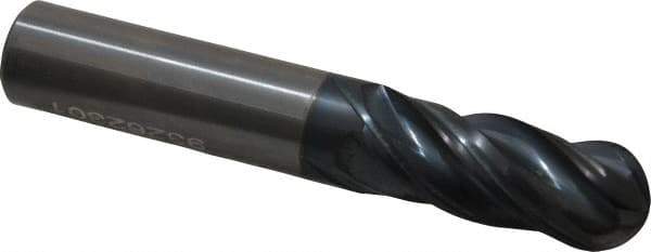 Accupro - 1/2" Diam, 1-1/4" LOC, 4 Flute Solid Carbide Ball End Mill - AlTiN Finish, Single End, 3" OAL, 1/2" Shank Diam, Spiral Flute - Eagle Tool & Supply