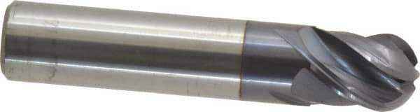 Accupro - 1/2" Diam, 5/8" LOC, 4 Flute Solid Carbide Ball End Mill - AlTiN Finish, Single End, 2-1/2" OAL, 1/2" Shank Diam, Spiral Flute - Eagle Tool & Supply