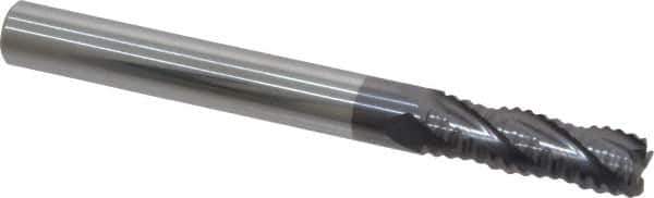 Accupro - 1/4" Diam, Fine Pitch, 3/4" LOC, 4 Flute Solid Carbide Roughing Square End Mill - AlTiN Finish, 2-1/2" OAL, 1/4" Shank Diam, Single End, 30° Helix - Eagle Tool & Supply