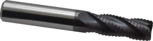 Accupro - 3/8" Diam, Fine Pitch, 1" LOC, 4 Flute Solid Carbide Roughing Square End Mill - AlTiN Finish, 2-1/2" OAL, 3/8" Shank Diam, Single End, 30° Helix - Eagle Tool & Supply