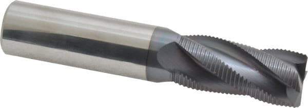 Accupro - 3/4" Diam, Fine Pitch, 1-5/8" LOC, 4 Flute Solid Carbide Roughing Square End Mill - AlTiN Finish, 4" OAL, 3/4" Shank Diam, Single End, 30° Helix - Eagle Tool & Supply