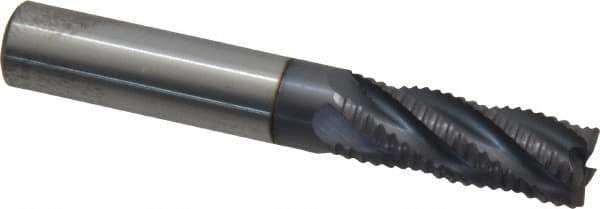 Accupro - 3/8" Diam, Fine Pitch, 1" LOC, 5 Flute Solid Carbide Roughing Square End Mill - AlTiN Finish, 2-1/2" OAL, 3/8" Shank Diam, Single End, 30° Helix - Eagle Tool & Supply
