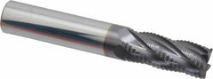 Accupro - 7/16" Diam, Fine Pitch, 1" LOC, 5 Flute Solid Carbide Roughing Square End Mill - AlTiN Finish, 2-3/4" OAL, 7/16" Shank Diam, Single End, 30° Helix - Eagle Tool & Supply