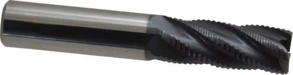 Accupro - 1/2" Diam, Fine Pitch, 1-1/4" LOC, 5 Flute Solid Carbide Roughing Square End Mill - AlTiN Finish, 3" OAL, 1/2" Shank Diam, Single End, 30° Helix - Eagle Tool & Supply